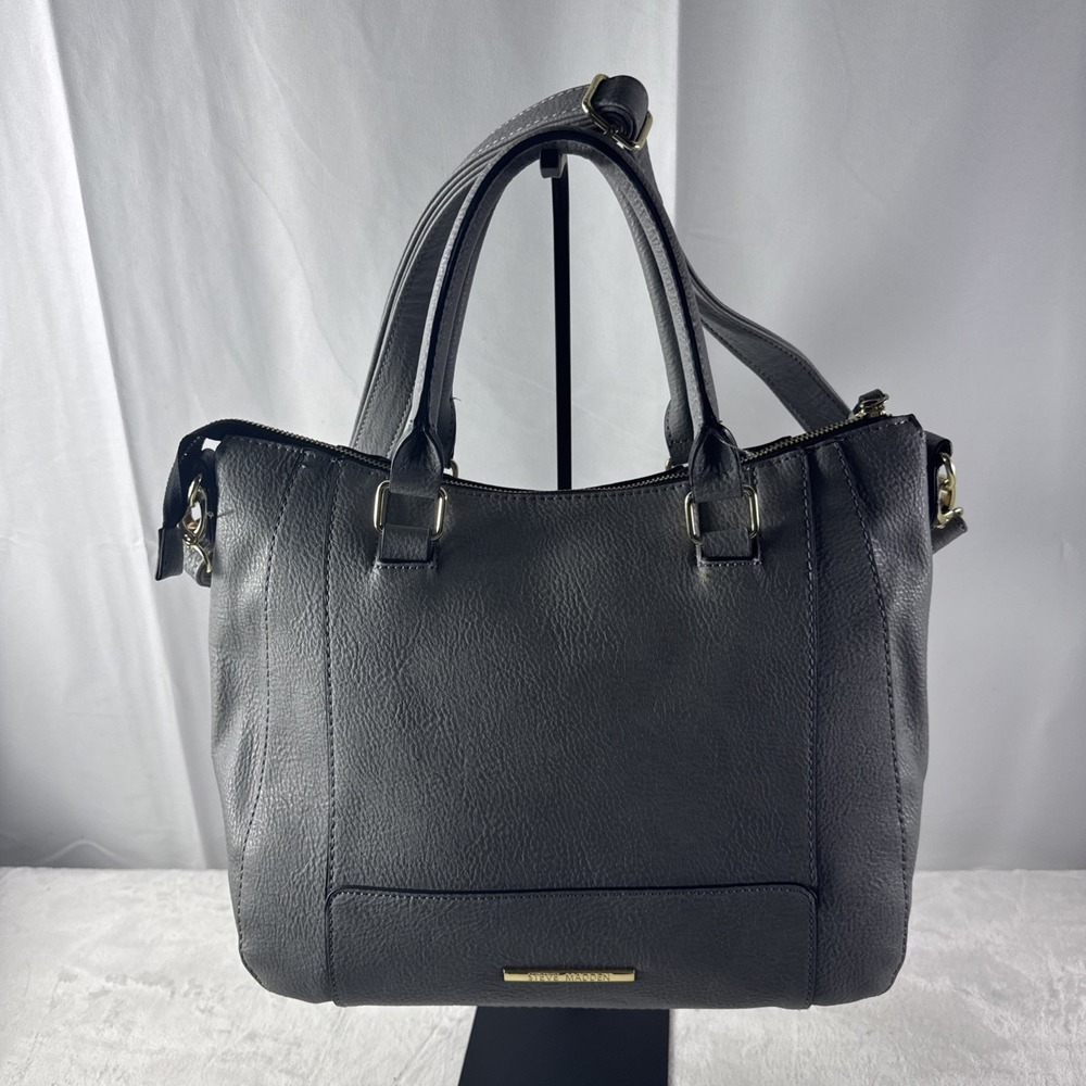 Steve Madden Light Gray Structured Tote W/ Gold Accents, Crossbody Strap